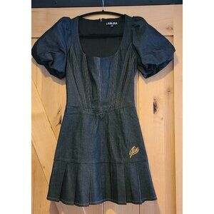 I.AM.GIA Size XS Revolve Chelsey Puff Sleeve Denim Flare Pleated Mini Dress